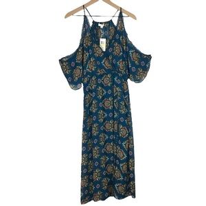 COCO + JAIMESON Midi Maxi Dress Cold Shoulder Sheer Earth Angel Size Medium NWT